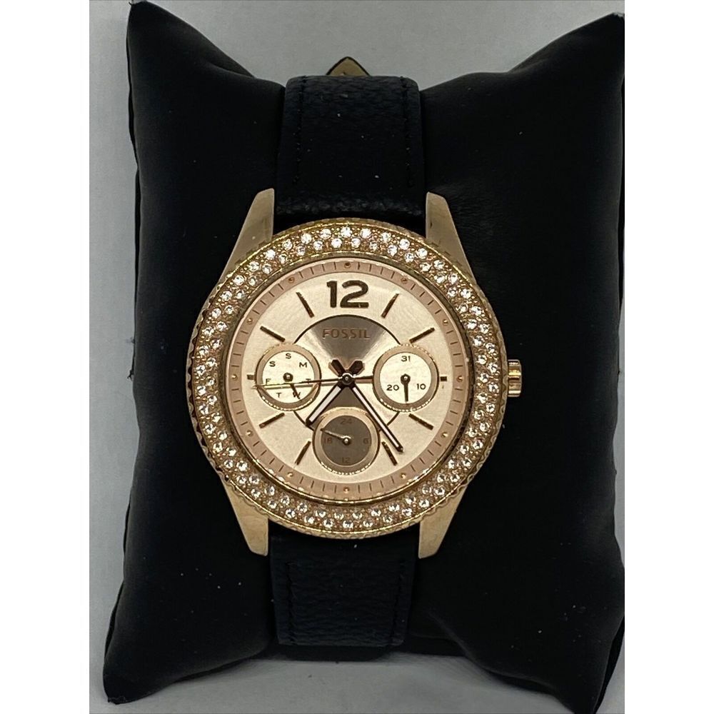 Fossil Stella ES3590 Women's Black Leather Analog Dial Quartz Wrist Watch OP796